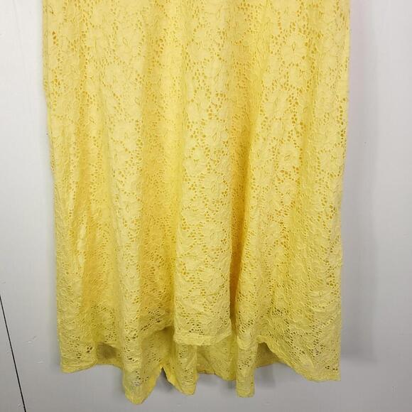 Connected Apparel Dress Womens 12 Lemon Yellow Lace Midi V Back Lined - Picture 4 of 8